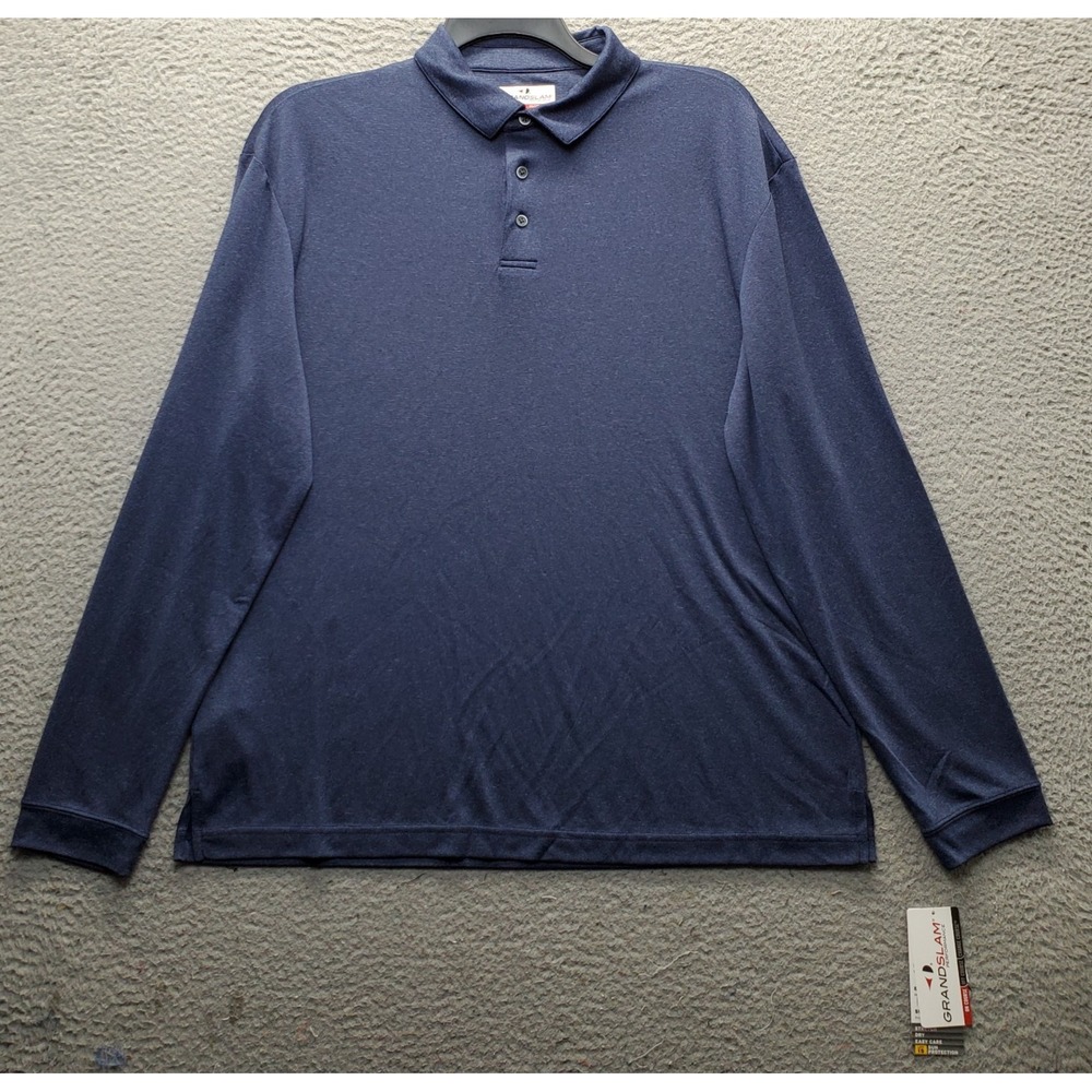 Grand Slam Golf Polo Shirt Mens L Blue Long Sleeve Performance Stretch UPF 15+